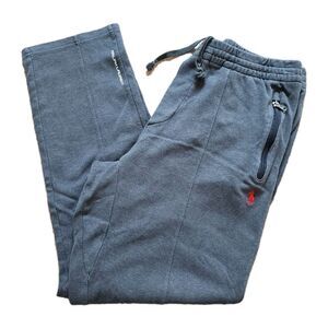 Polo Ralph Lauren Athletic Pants Sz 33x28 Zip Pockets Gray Sweatpants Red Pony